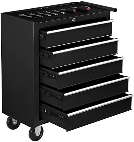 tuffiom 5-drawer rolling tool chest w/drawers & lock, front angle view