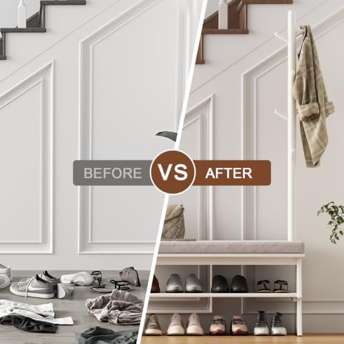 coat rack with shoe storage, shoe rack with showing dimensions