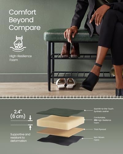 vasagle shoe bench, synthetic leather with stitching, loads on a desk or shelf