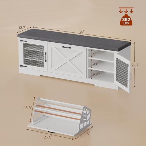 uposoja farmhouse storage bench with flip drawers & shown in use