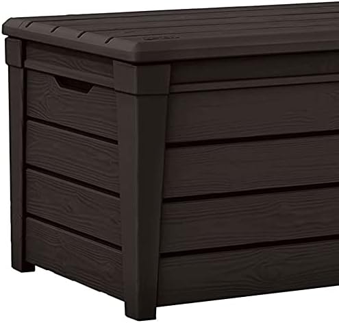 keter brightwood outdoor storage deck box, 120 gallon, close-up detail