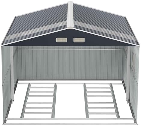 10x10 ft metal storage shed with window, lockable shown in use