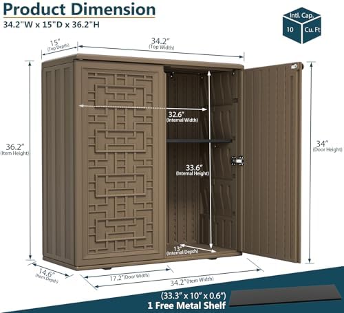 homspark indoor/outdoor storage cabinet with doors and shelf, close-up detail