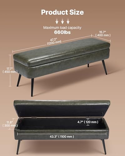 vevor leather storage ottoman bench, pu leather bench, close-up detail