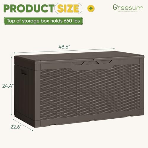 greesum outdoor storage box 100 gallon storage bin on a desk or shelf
