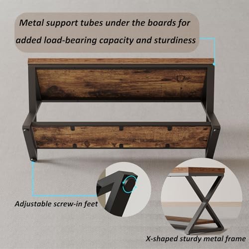 ibf rustic entryway bench with storage, rustic brown, side view