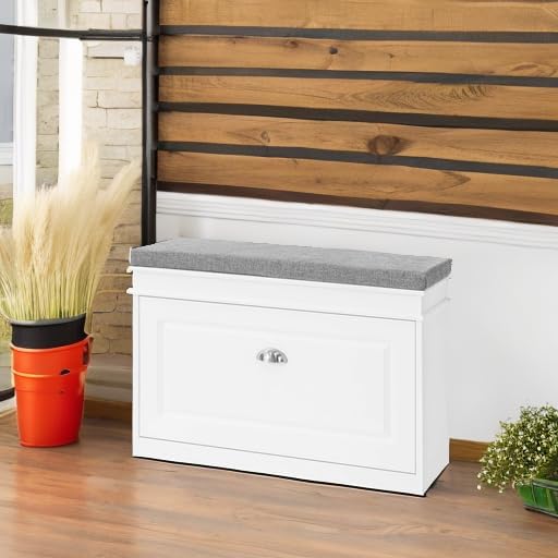 haotian shoe storage bench with cushion showing dimensions