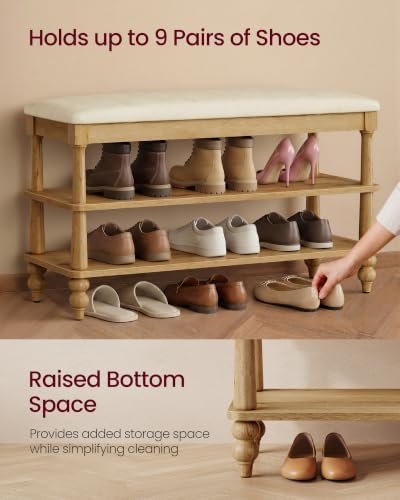 vasagle 2-tier shoe bench, wooden entryway bench, 31.5 on a desk or shelf