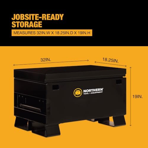 northern tool jobsite storage box, 5 cu. ft. showing dimensions