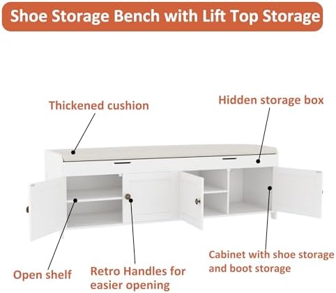 homefort 54.4" shoe bench with lift top storage, front angle view