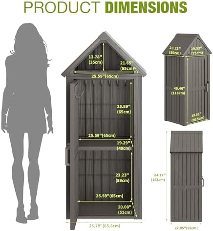 outdoor storage shed – sturdy resin with sloping shown in use