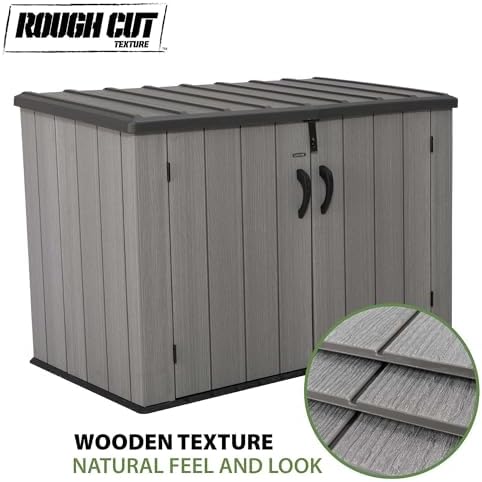 lifetime horizontal outdoor storage shed, 75 cu. ft., side view