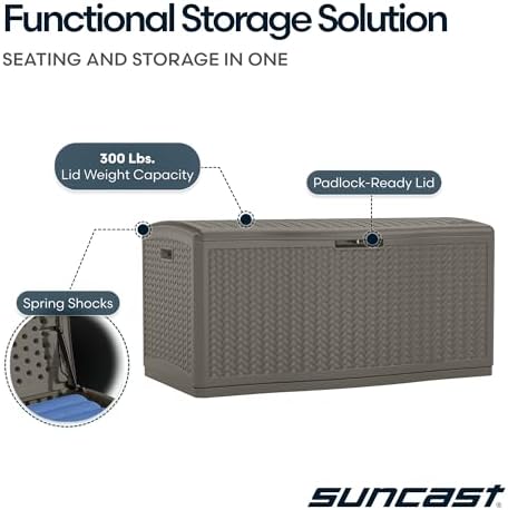 suncast xl deck box, 124 gal, resin wicker, package contents