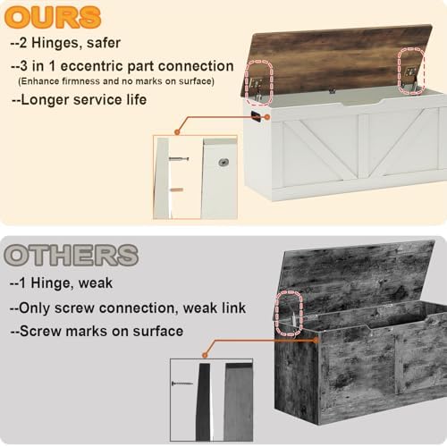 timberer 39.4" storage chest, wooden storage bench, large, side view