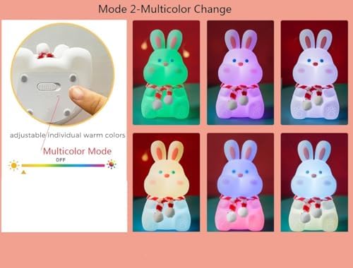 Rabbit Night Light for Adults Kids,LED Dimmable Animal Silicone Bunny Lamp Nightlight,Rechargeable BedsideTable Lamp withTouch Sensor 7 Colors,Gifts Decor for Kids Aduts,Bedrooms,Living Room