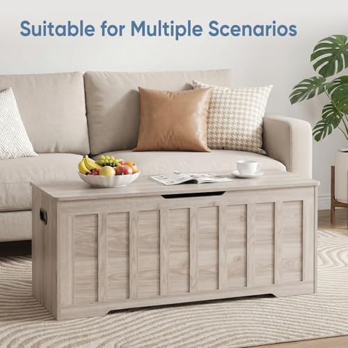 dumos 47.2" wooden storage chest bench with storage shown in use