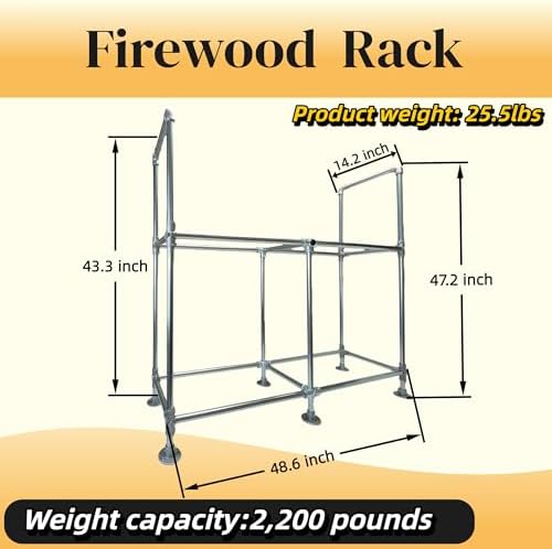 4ft heavy duty firewood rack outdoor with cover,2-tier,6, close-up detail