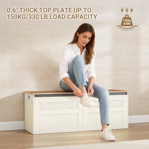 hzuaneri 47" farmhouse storage chest and bench | showing dimensions