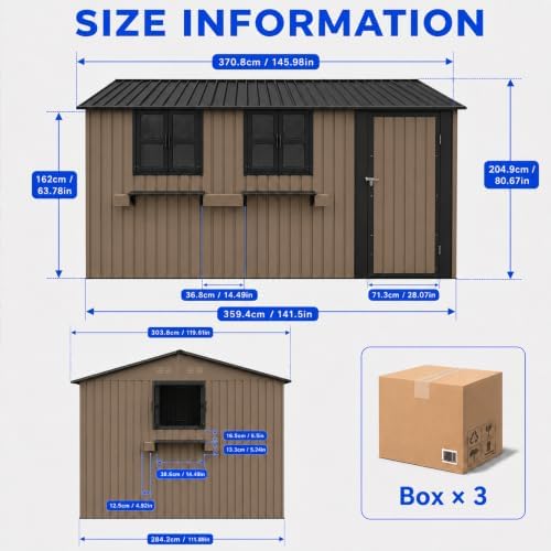12x10 ft outdoor storage shed with 3 clear shown in use