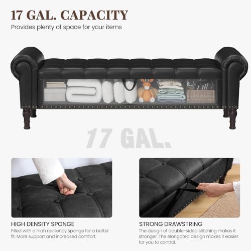youdenova 60” ottoman with storage, upholstered storage ottoman showing dimensions