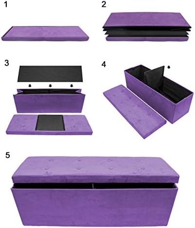 sorbus collapsible storage ottoman bench (purple, 15" d, front angle view