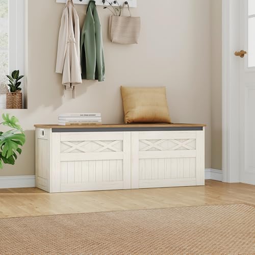 hzuaneri 47" farmhouse storage chest and bench | on a desk or shelf