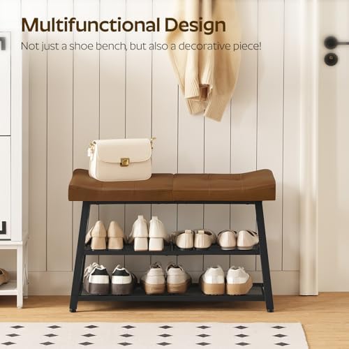 yatiney shoe bench, 3-tier shoe rack, entryway bench, side view