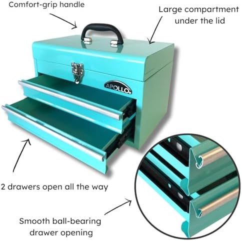 apollo tools 14 inch steel tool box, aqua shown in use