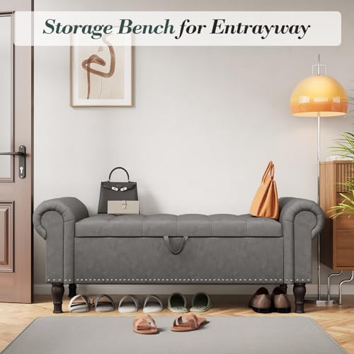 apicizon storage bench for bedroom, upholstered end of, front angle view