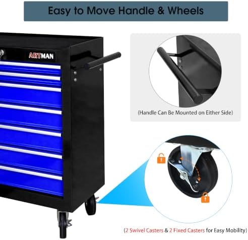 7 drawers rolling tool chest on wheels, multifunctional, package contents