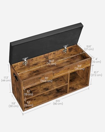 vasagle storage bench with cushion, shoe bench,11.8 x, close-up detail