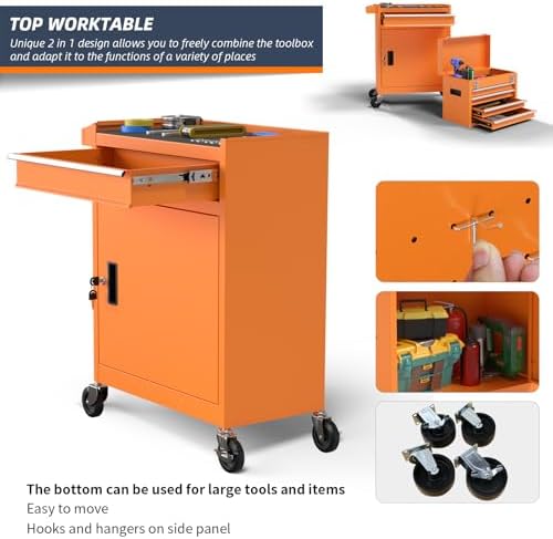 5-drawer high capacity rolling tool chest, removable cabinet showing dimensions