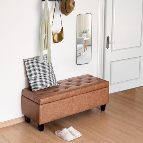 redlife 42" faux leather storage ottoman bench, end on a desk or shelf