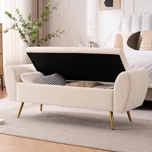 56" storage bench for bedroom king size bed, side view
