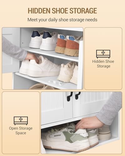 hzuaneri 55.1" shoe storage bench, shoe bench with, front angle view