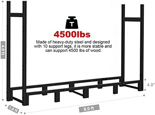 8ft firewood rack outdoor adjustable heavy duty wood, side view