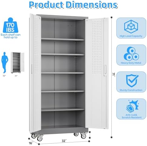 aobabo upgrade 71h''*32''w*16''d metal garage storage cabinet with, close-up detail