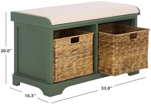 safavieh freddy wood storage bench, 33" farmhouse dusty, close-up detail