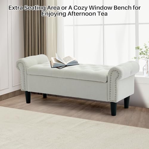 softhion 50" storage bench for bedroom, linen upholstered on a desk or shelf