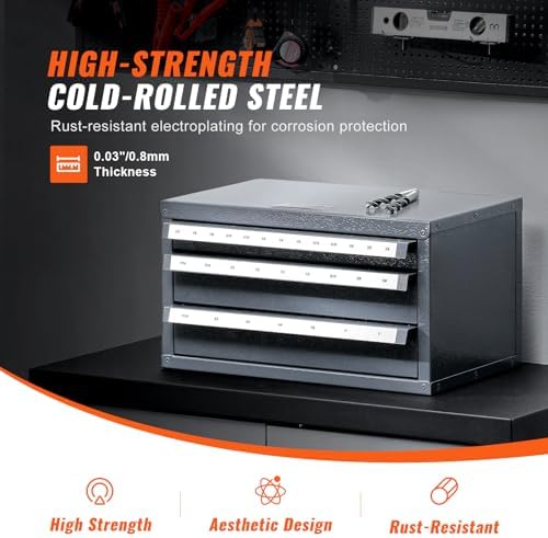 vevor end mill dispenser cabinet, three-drawer, end mill, side view
