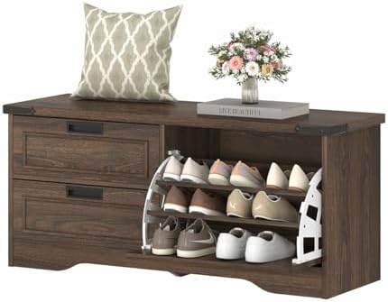fatorri bench with shoe storage for entryway, wooden, view 9