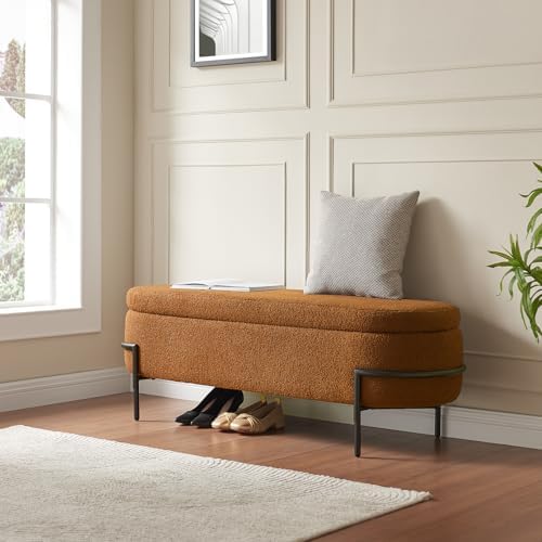 fivewillowise 52 inch sherpa storage ottoman bench,end of, close-up detail