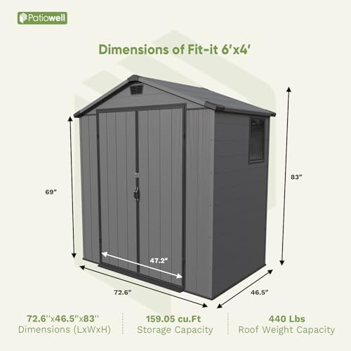 patiowell 6x4 ft plastic outdoor storage shed with, close-up detail