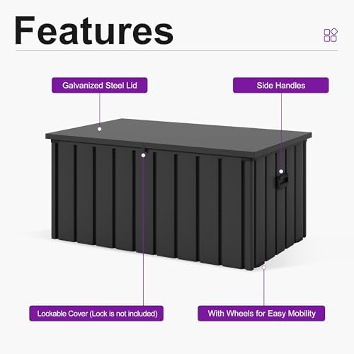 purple leaf outdoor deck box 150 gallon, waterproof, side view