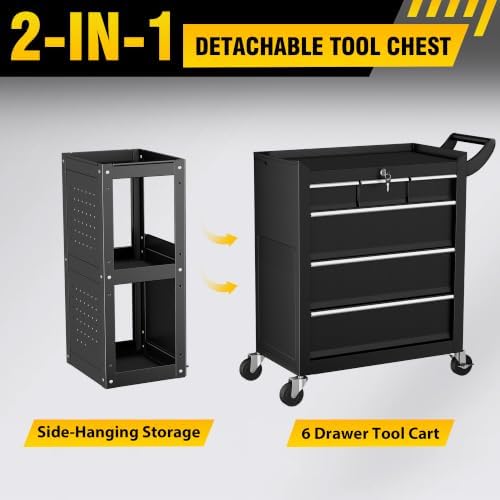 ldhthopi rolling tool chest, 6-drawers assembled tool box, side view
