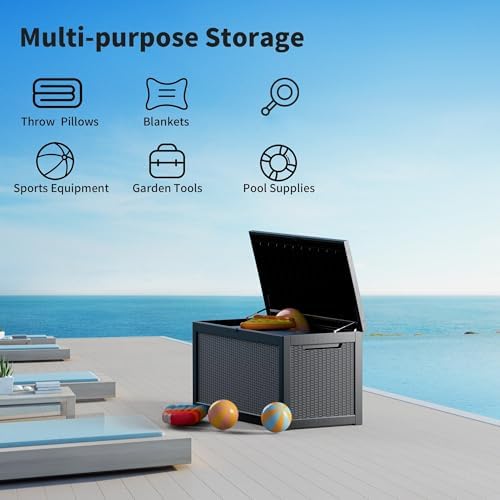 outdoor storage box 325gal waterproof resin deck box,pool showing dimensions