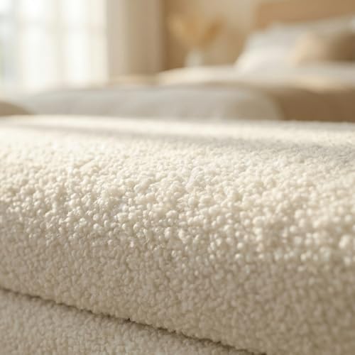 lukealon 50" wide sherpa storage bench, white, side view