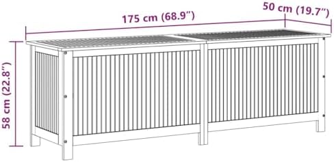vidaxl patio storage box 68.9"x19.7"x22.8" solid acacia wood, close-up detail
