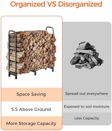 firewood rack，4ft heavy duty fire wood storage racks, side view