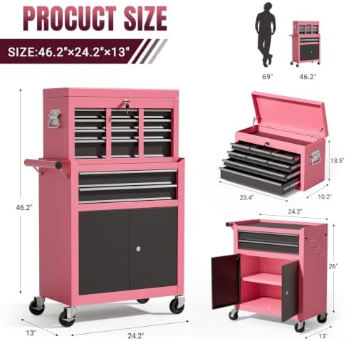 10-drawer rolling tool chest with wheels, lockable 2-in-1, close-up detail